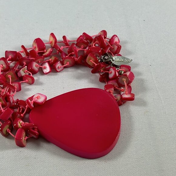 Coldwater Creek Necklace Pink Chunky Pendant Chippy Beads Spring Summer Bright - Picture 8 of 9